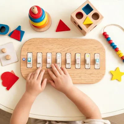 montessori busy board avec 8 interrupteurs led