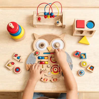 owl wooden sensory activity busy board